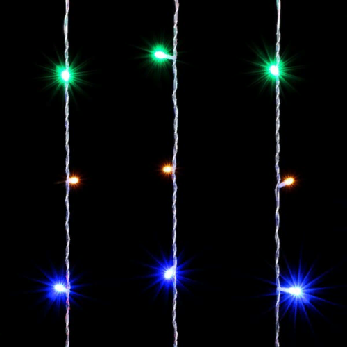  Светодиодный занавес 2*2 м., 400 разноцветных LED ламп, облегченный, прозрачный провод ПВХ, LTC (PPCL400NOT-10-2M)