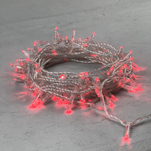 Светодиодная гирлянда с колпачком 100 красных LED ламп 10 м., 220-230 В., прозрачный провод ПВХ, IP65, LTC (PST100CAP-10-2R)