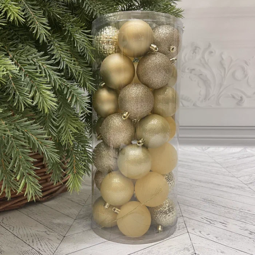 Набор пластиковых шаров Калейдоскоп 60 мм., золото, 35 шт., Christmas DeLuxe (89287)
