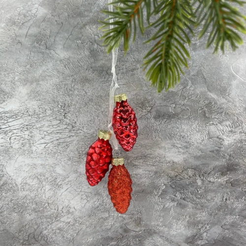Набор стеклянных украшений Гроздь Шишек, 3 шт., 6 см., красный, Christmas DeLuxe (89878)