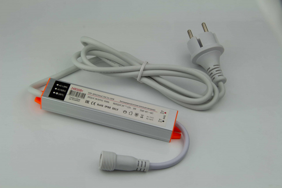 Импульсный источник питания 220/24 В, 30 Вт, Белый провод, Teamprof (TPF-SPS220AC/DC24-30W)