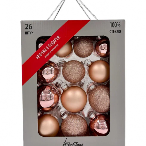 Набор стеклянных шаров Розовое золото 26 шт., Christmas DeLuxe (86779)
