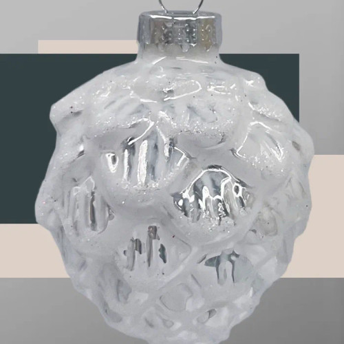 Набор стеклянных кедровых шишек 7 см., 12 шт., белый/шампань, Christmas DeLuxe (14724)