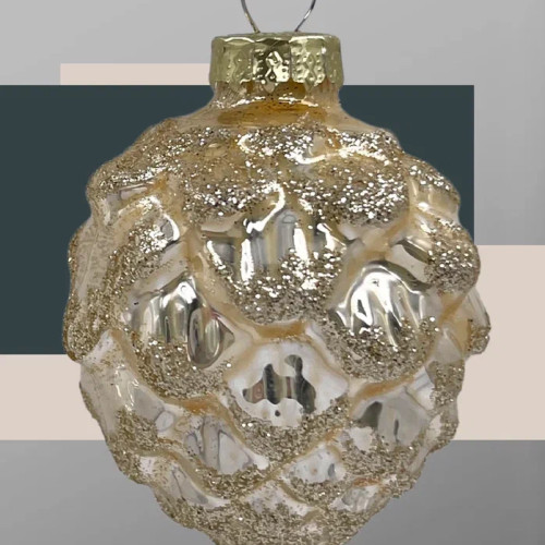 Набор стеклянных кедровых шишек 7 см., 12 шт., белый/шампань, Christmas DeLuxe (14724)