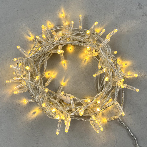Светодиодная гирлянда с колпачком 100 экстра теплых белых LED ламп 10 м., 220-230 В., прозрачный провод ПВХ, IP65, LTC (PST100CAP-10-2WW)