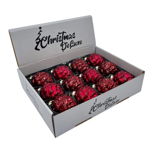 Набор стеклянных кедровых шишек 7 см., 12 шт., бордо, Christmas DeLuxe (14726)