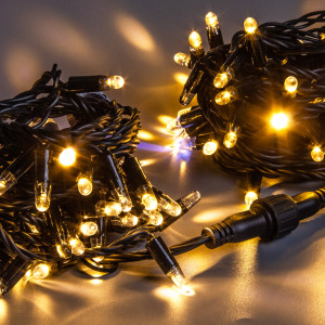  Светодиодная нить 100 теплых белых LED ламп, 10 м., 220В, мерцание, черный резиновый провод 2,3 мм., Teamprof (TPF-S10CF-220V-SRB/WW)