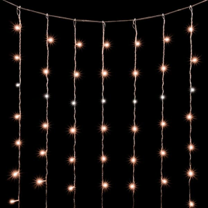 Светодиодный занавес 2*3 м., 600 экстра теплых белых LED ламп, мерцание, облегченный, прозрачный провод ПВХ, LTC (PCL600NOTBLW-10-2EWW)