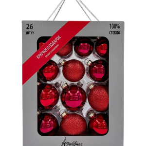 Набор стеклянных шаров Классический красный 26 шт., Christmas DeLuxe (86461)  