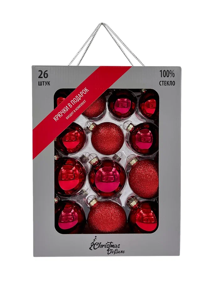 Набор стеклянных шаров Классический красный 26 шт., Christmas DeLuxe (86461)  