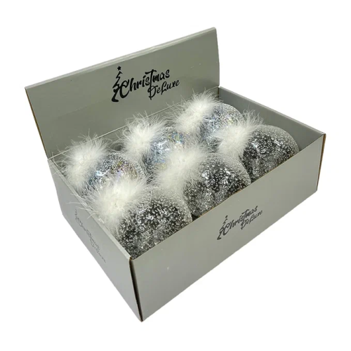 Набор стеклянных шаров Ледяной дождь 100 мм., 6 шт., прозрачный, Christmas DeLuxe (14032)