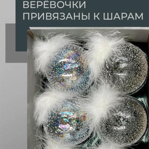 Набор стеклянных шаров Ледяной дождь 100 мм., 6 шт., прозрачный, Christmas DeLuxe (14032)