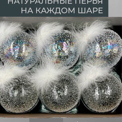 Набор стеклянных шаров Ледяной дождь 100 мм., 6 шт., прозрачный, Christmas DeLuxe (14032)