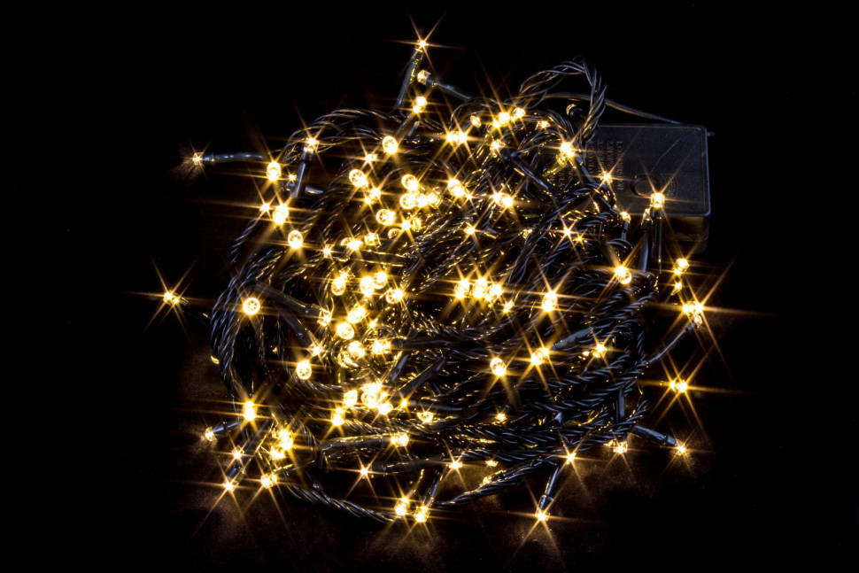Светодиодная нить 13.5 м., 220V, 200 теплых белых LED ламп, контроллер, черный провод, Winner Light (ww.01.5B.200-)
