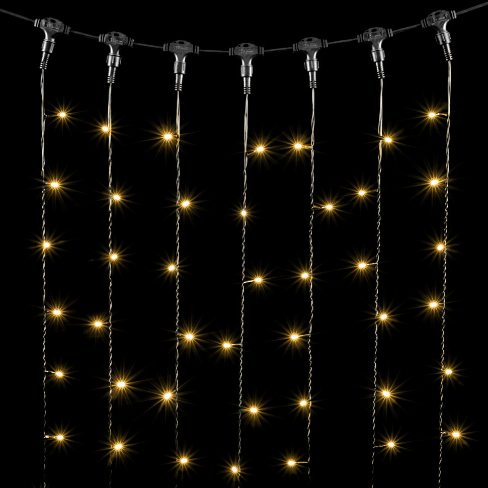 Светодиодный занавес 2*9 м., 1500 теплых белых Led ламп, 220В, черный провод, Rich Led (RL-C2*9-CB/WW)