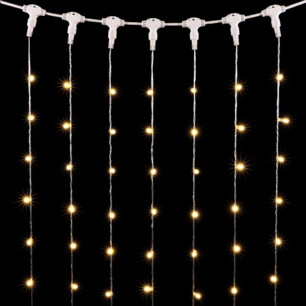 Светодиодный занавес с колпачком 1*6 м., 600 теплых белых LED ламп, прозрачный провод ПВХ, IP65, LTC (PCL601CAP-10-2WW)