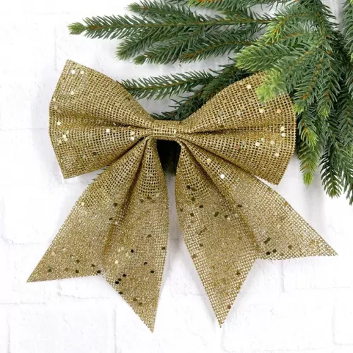 Бант Бриджит 24x28 см., 1 шт., золото с пайетками, Christmas DeLuxe (86830)