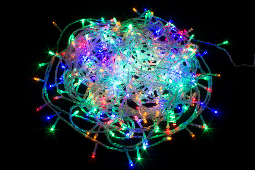 Светодиодная нить 20 м., 220V, 300 разноцветных LED ламп, контроллер, прозрачный провод, Winner Light (m.01.5T.300-)