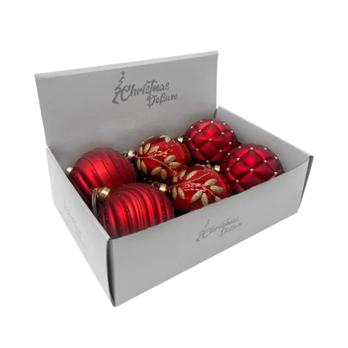 Набор винтажных стеклянных шаров Старинный вальс 100 мм., алый, 6 шт., Christmas DeLuxe (13026)