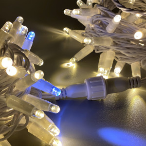 Светодиодная нить 100 теплых белых LED ламп, 10 м., 220В, мерцание, белый провод ПВХ, Teamprof (TPF-S10CF-220V-CW/WW)