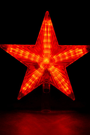 Светодиодная макушка Звезда красная, 30 LED ламп, 20*20 см., 220В, зеленый провод, Vegas (55086)