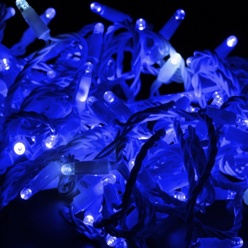 Светодиодная нить 100 синих LED ламп, 10 м., 220В, мерцание, белый провод ПВХ, Teamprof (TPF-S10CF-220V-CW/B)