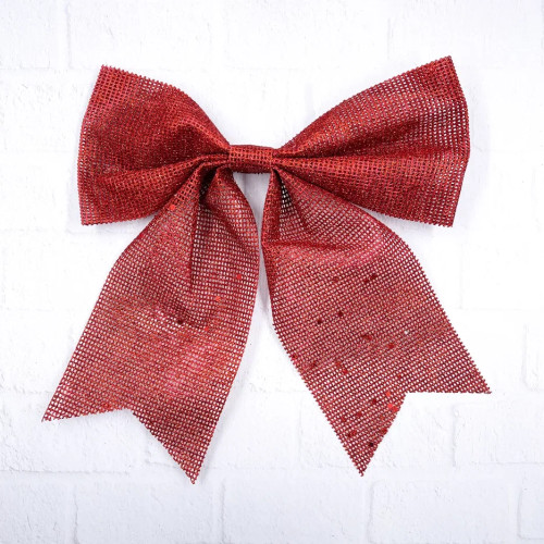 Бант Бриджит 24x28 см., 1 шт., красный с пайетками, Christmas DeLuxe (88106)