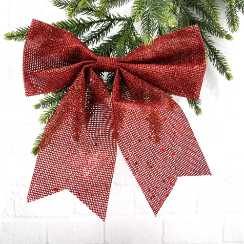 Бант Бриджит 24x28 см., 1 шт., красный с пайетками, Christmas DeLuxe (88106)