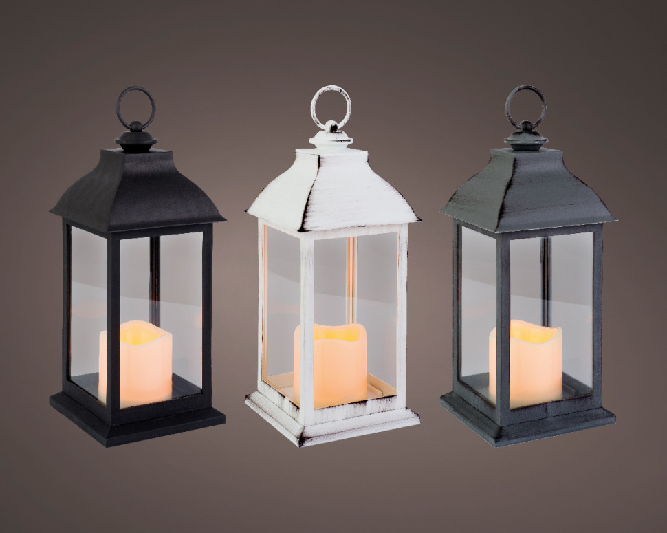 Фонарь Пражский LED со свечой, 30 см., белый, Kaemingk (894405/1)