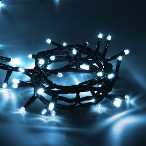 Светодиодная нить 200 холодных белых LED ламп, 20 м., 220В, 8 режимов, зеленый провод, Vegas (55069)