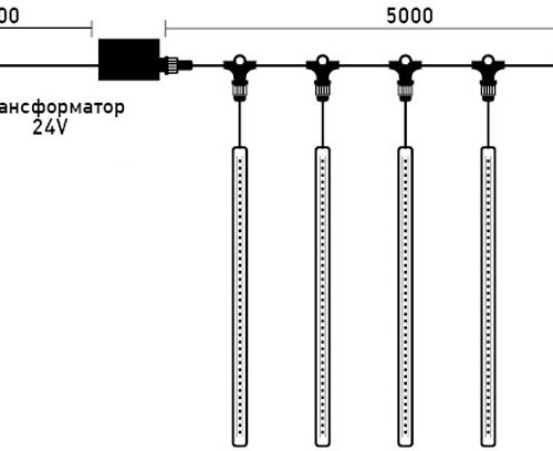 Гирлянда тающие сосульки 5*0.3 м., 24V., 160 синих LED ламп, коннектор, черный ПВХ, LTC (CCL160-10-1B)