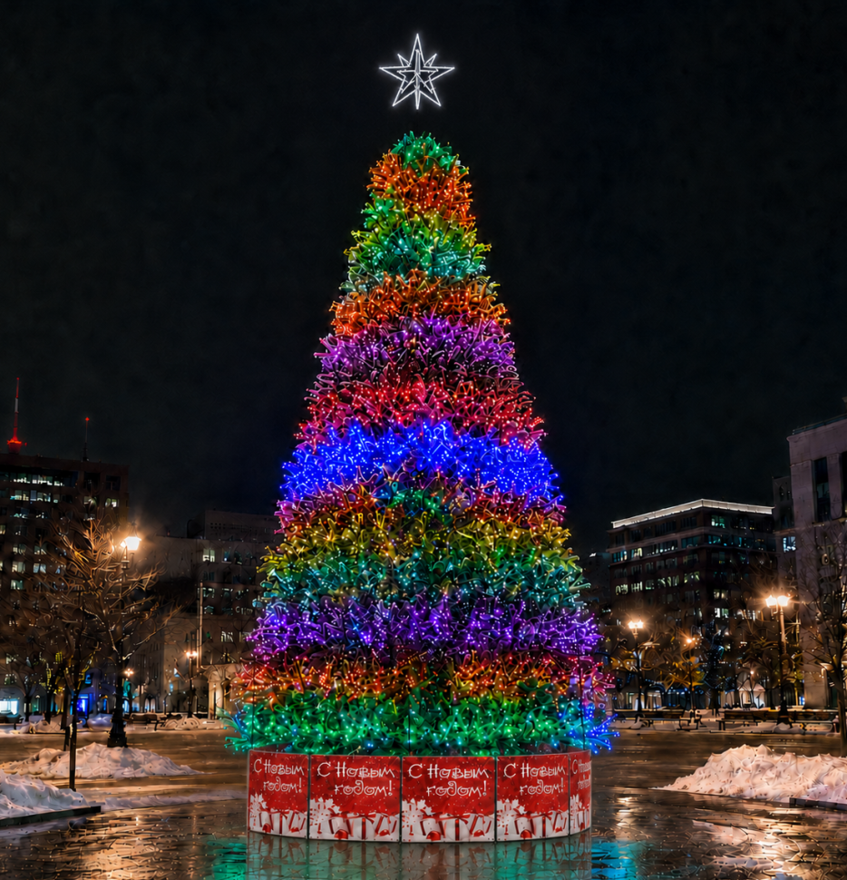 Уличная каркасная светодинамическая елка Уральская Люкс 22 м., ПВХ, зеленая, ЕлкиТорг (3012200)