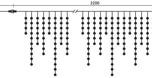 Светодиодная бахрома Sealed 3,2*0,9 м., 220V., 232 разноцветных LED ламп, черный каучук, Beauty Led (LL232-1-2M)
