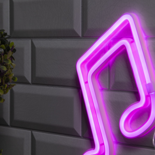 Неоновая вывеска Ноты 19×21 см., батарейки ААх3, USB, розовый, Luazon Lighting (7989806)