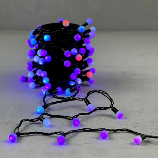 Светодиодная гирлянда шарики Fiesta, 10 м., 100 RGB LED ламп 18 мм, черный ПВХ, LTC (MB100-1-2RGB) — 