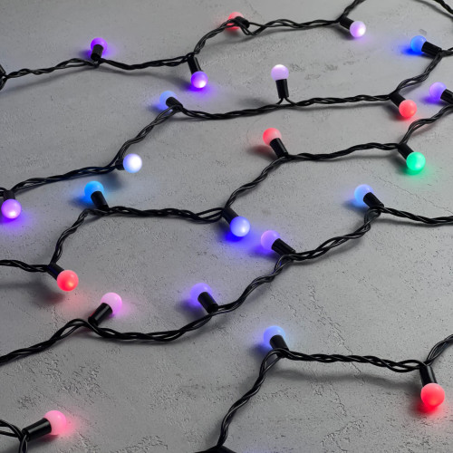 Светодиодная гирлянда шарики Fiesta, 10 м., 100 RGB LED ламп 18 мм, черный ПВХ, LTC (MB100-1-2RGB)