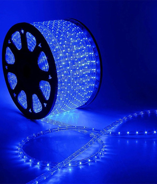 Дюралайт круглый направленный диаметр 13 мм., 220V., синие LED лампы, бухта 100 м., Laitcom (F3-R2-220V-B)