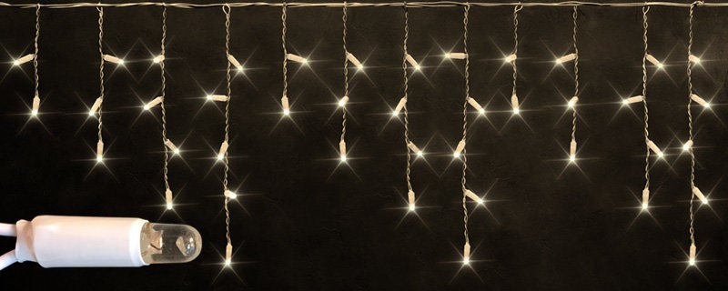 Светодиодная мерцающая бахрома с колпачком 3*0.5 м., 112 теплых белых LED ламп, белый провод, Rich LED (RL-i3*0.5F-CW/WW)