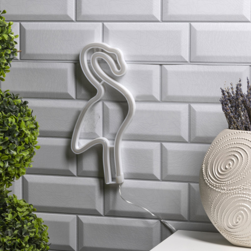 Неоновая вывеска Фламинго 14.5×28 см., батарейки ААх3, USB, розовый, Luazon Lighting (7989796)