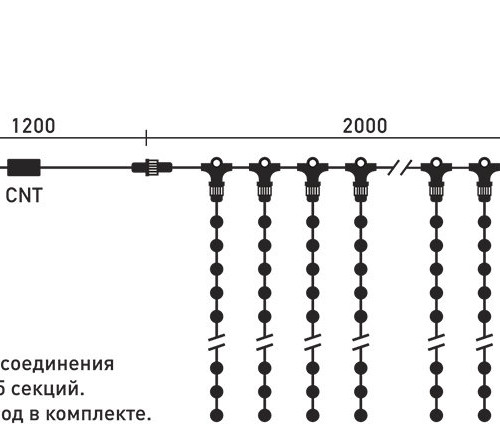 Светодиодный занавес 2*3 м., 600 желтых LED ламп, прозрачный провод ПВХ, LTC (PCL602-10-2Y)