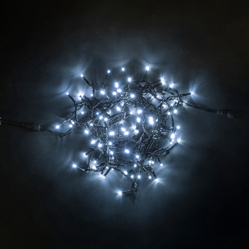 Светодиодная нить 100 холодных белых LED ламп, 10 м., 24В, черный провод ПВХ, LTC (PST100-11-1W)