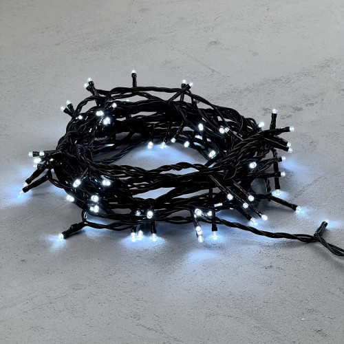 Светодиодная нить 100 холодных белых LED ламп, 10 м., 24В, черный провод ПВХ, LTC (PST100-11-1W)