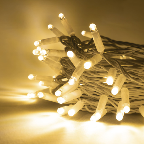 Светодиодная нить 10 м., 24 В, 100 LED, тепло-белая, белый провод каучук, LTC (ECO100-8-1WW)