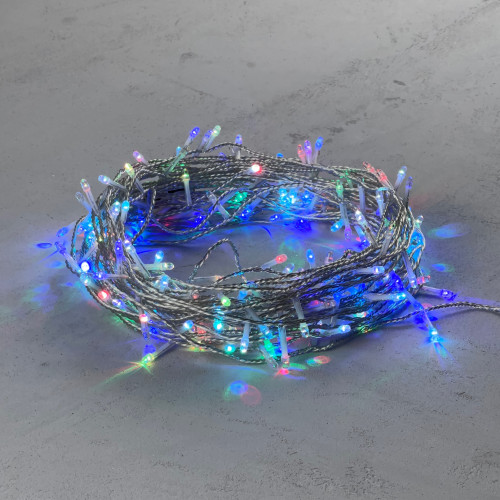 Светодиодная гирлянда 200 разноцветных LED ламп с RGB светодиодом, 20 м., 24V., черный силиконовый провод, IP65, Beauty Led (EST200-10-1RGB)