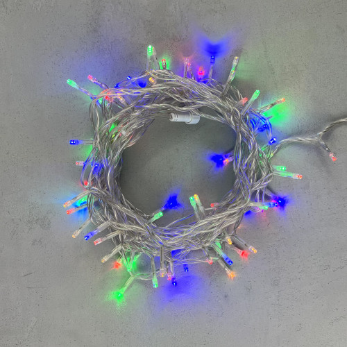 Светодиодная нить 100 разноцветных LED ламп, 10 м., 24В., прозрачный провод ПВХ, LTC (PST100-10-1M)
