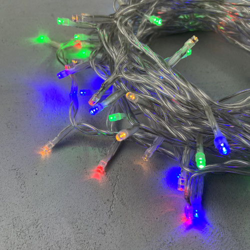 Светодиодная нить 100 разноцветных LED ламп, 10 м., 24В., прозрачный провод ПВХ, LTC (PST100-10-1M)