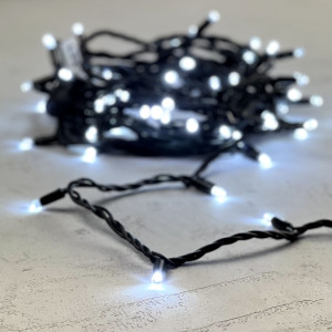 Гирлянда Нить 10 м., холодный белый, 220В, 75 LED, Провод Черный Каучук, IP65, LTC (LL75-1-2W) 