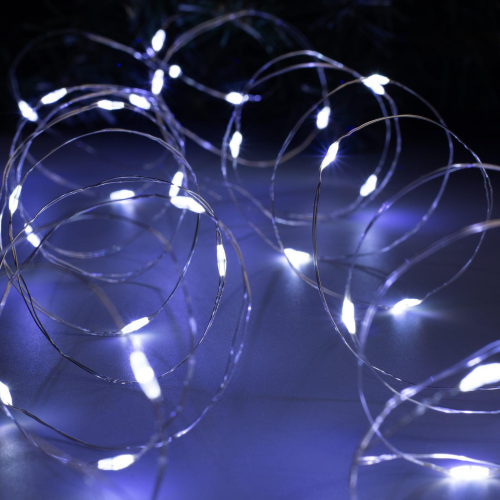 Гирлянда нить-роса 10 м., IP20, серебристая нить, 100 холодных белых LED, 12 В, Luazon Lighting (5198353)