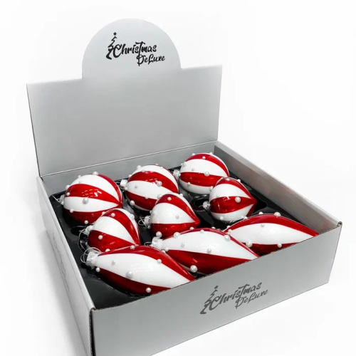 Набор стеклянных украшений Белуччи 80 мм., красный с белым, 9 шт., Christmas DeLuxe (13080)