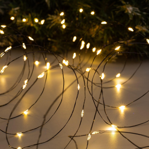 Гирлянда нить-роса 10 м., IP20, чёрная нить, 100 теплых белых LED, 12 В, Luazon Lighting (5198367) 